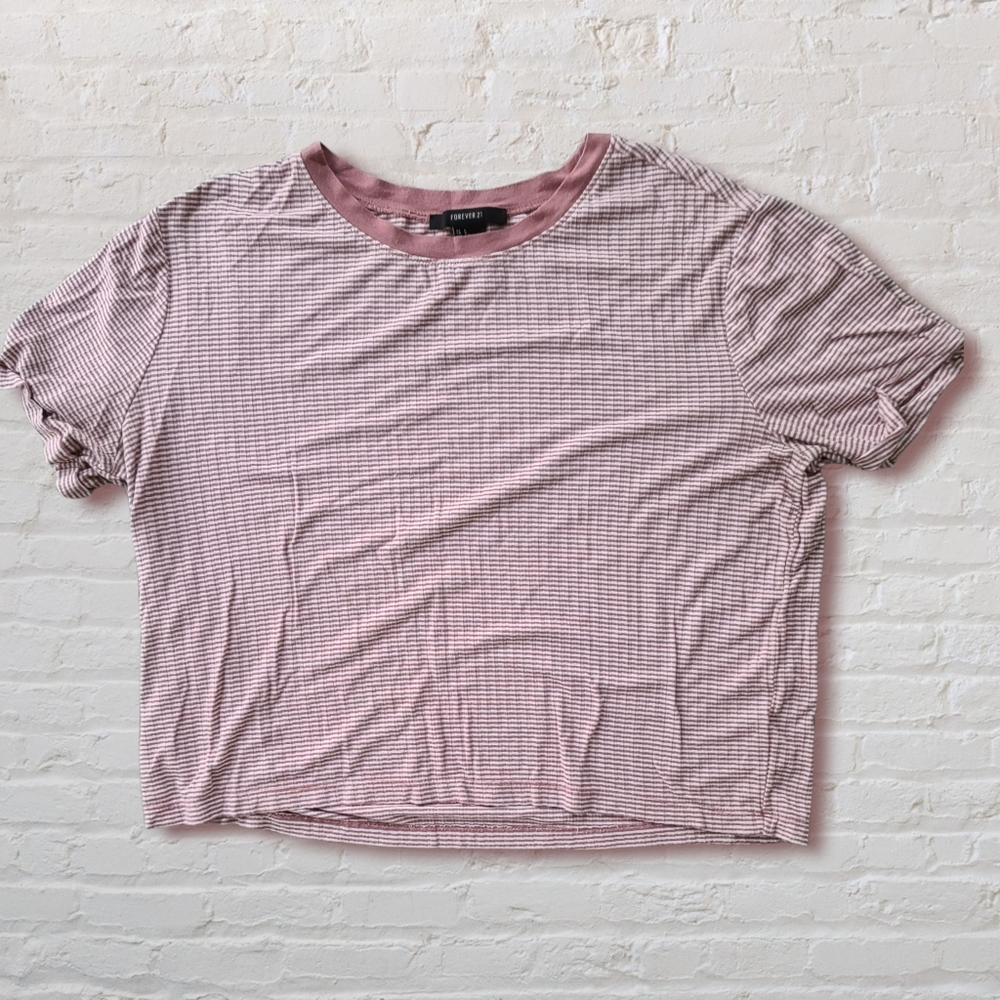 Forever 21 pink and white striped crop tee